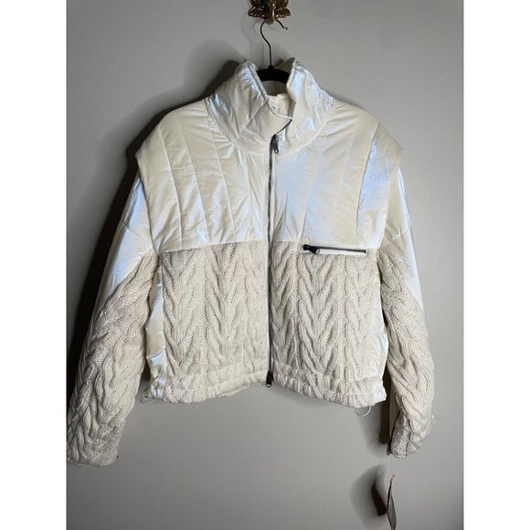 Free People Off White Cable Knit Puffer Jacket Zip up Size XL NWT $298 - Picture 3 of 7